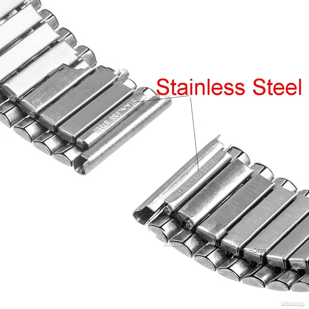 Stainless Steel Elastic Strap Polished Matte Watch Band 20mm 22mm Watch Women Men Waterproof Bracelet Silver Black Accessories