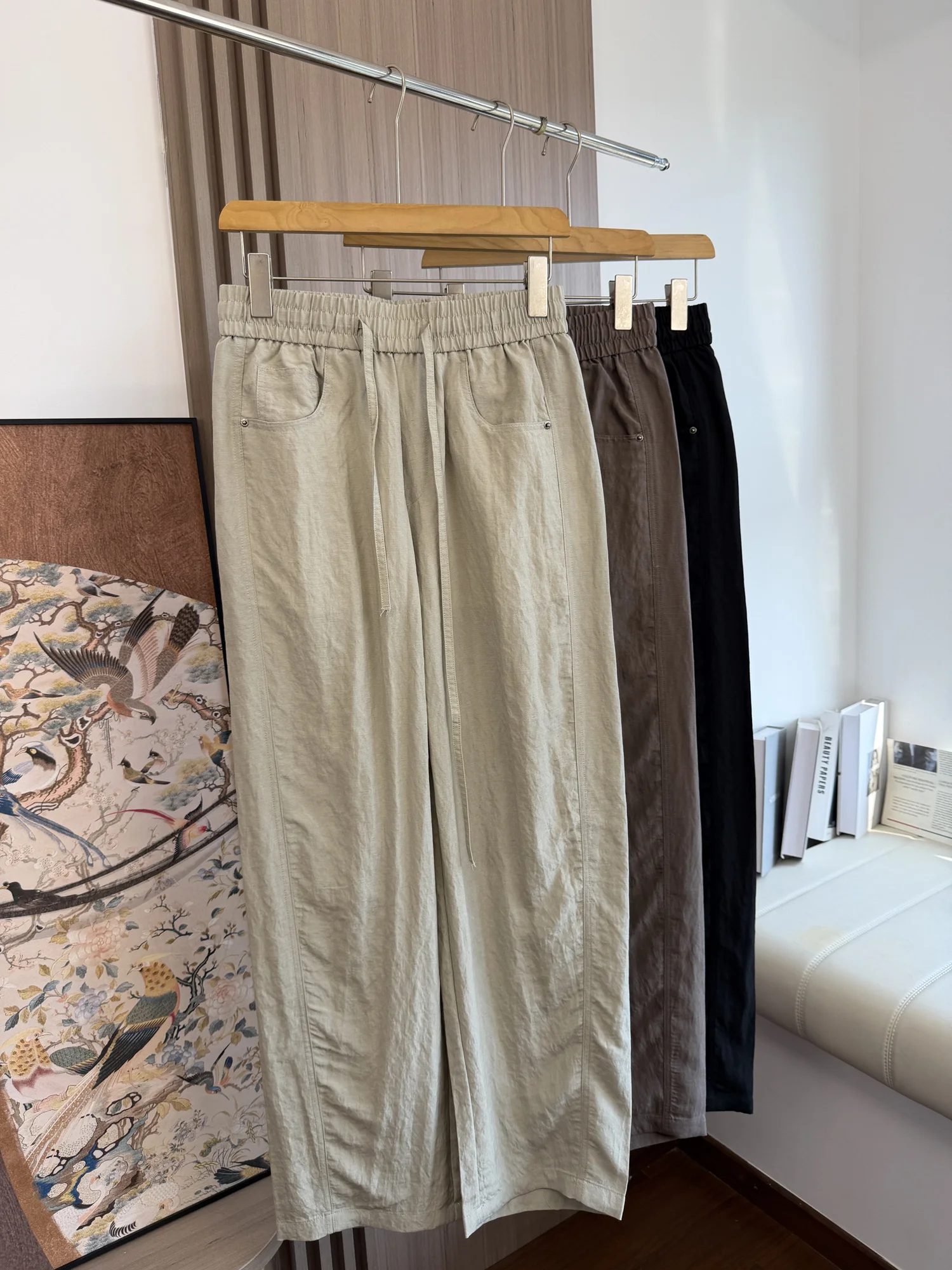 

High Quality Lenzing Linen Men's Spring Summer Elastic Waist Comfortable Breathable Straight Casual Pants Trendy Color