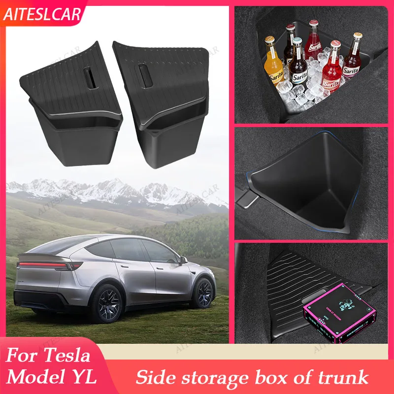 AITESLCAR For Tesla Model YL 2026+ TPE Car Trunk Side Storage Box New Cover Mat Partition Board Stowing Space Decoration