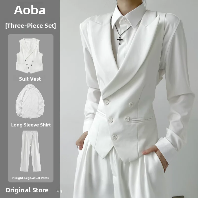 White Casual Men's Suit Jacket British Style Gunlocke Standard Fit Three Buttoned No Brand Spring Autumn Fashion