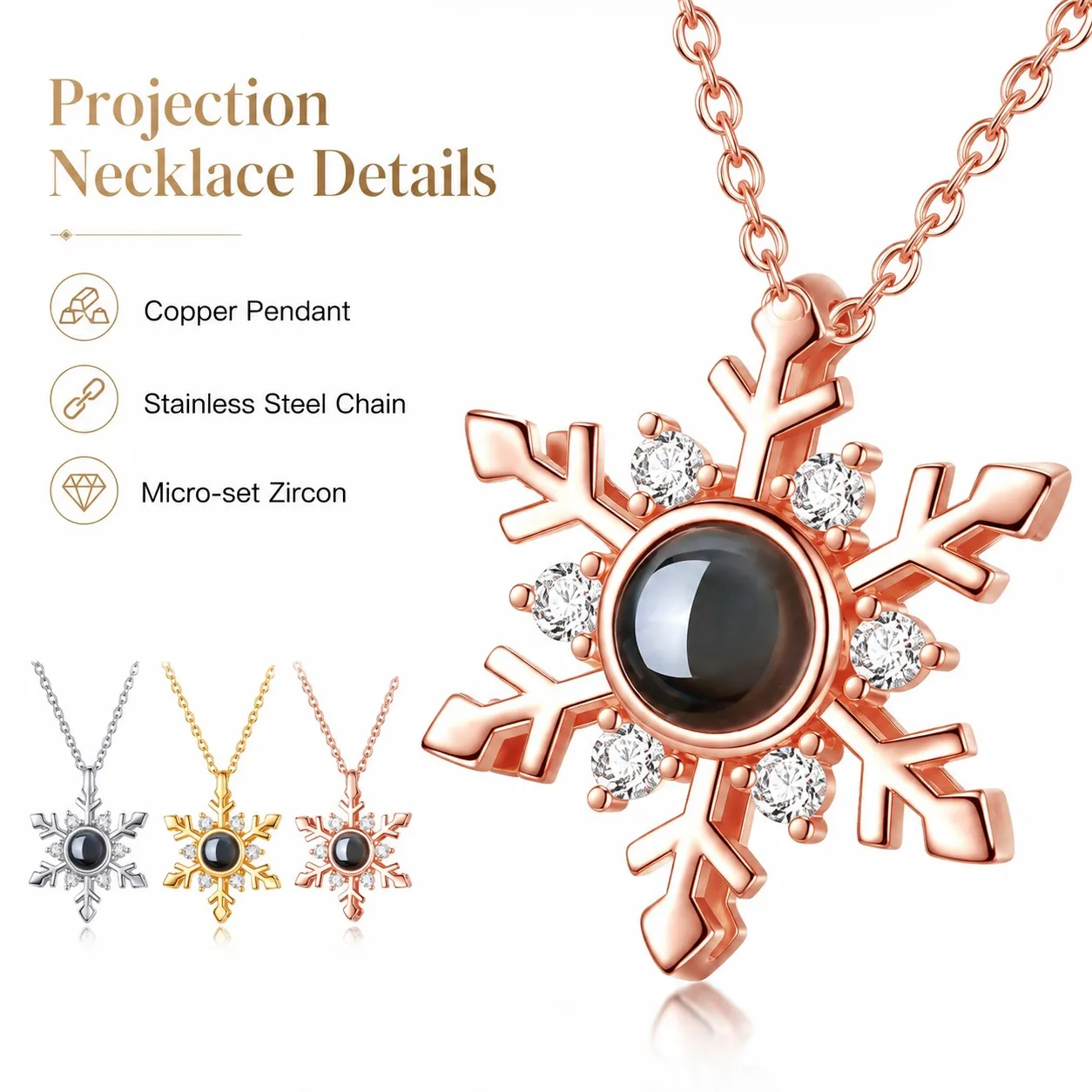 100 Languages Projection Snowflake Pendant Necklaces With Rose Gift Box For Women Mother Christmas Valentine Birthday Jewelry