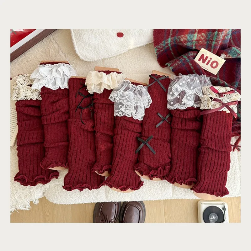 Calentadores de piernas Lolita, calentadores de brazos cómodos, calentadores de piernas para mujer, calcetines rojos para uniformes Jk de Navidad de Año Nuevo