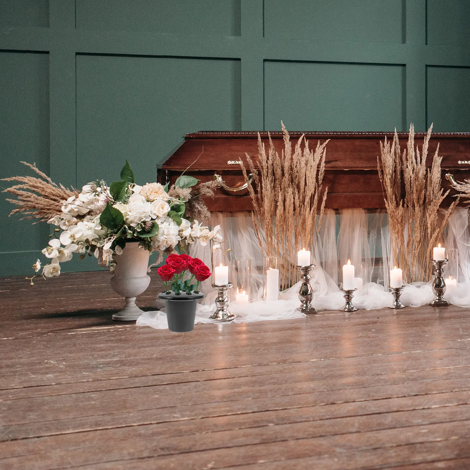 

4Pcs Memorial Flower Vase Cemetery Pot Inserts Black 16-Hole Stable Grave Flower Holder Outdoor Decorative Grave Memorial