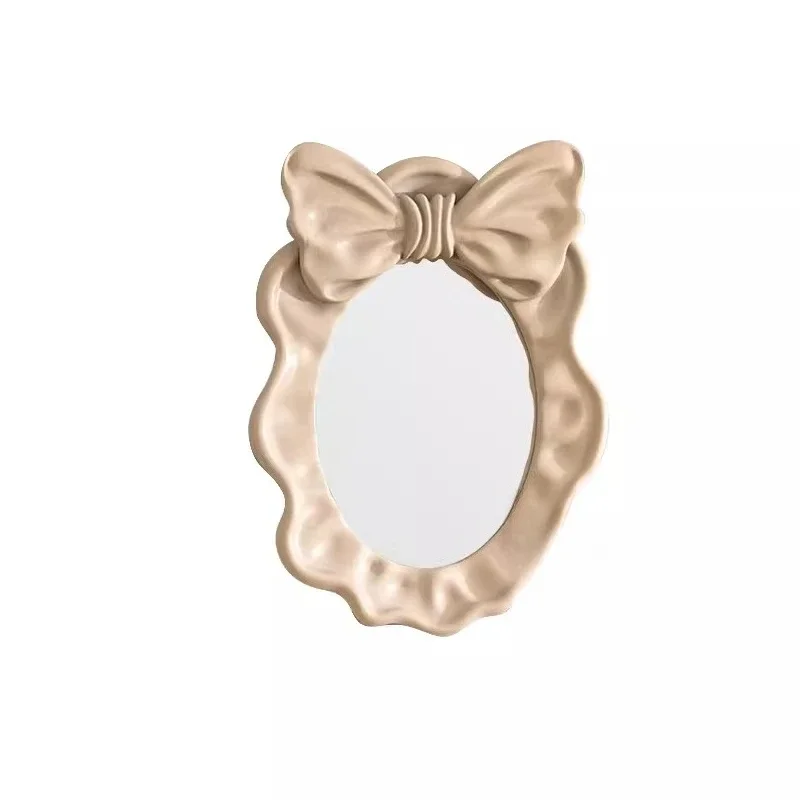 Französischer Spiegel, Schminkspiegel, wandmontierter Schminkspiegel im Creme-Stil mit Schleife, kreativer Badezimmerspiegel