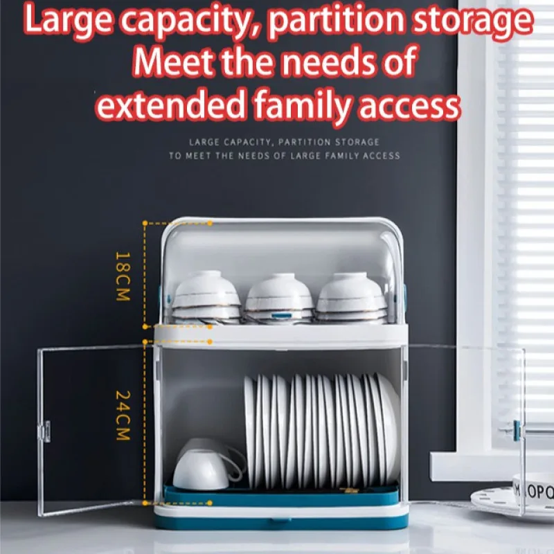 Chopsticks Organizer Kitchen Double Dish Rack with Lid for Cutlery Loading Dish Plate Drainage Shelf Plastic Dish Cabinet