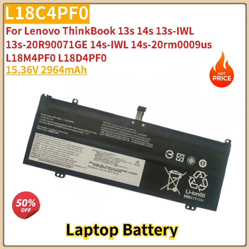 

New L18C4PF0 Laptop Battery 15.36V 2964mAh For Lenovo ThinkBook 13s 14s 13s-IWL 13s-20R90071GE 14s-IWL L18M4PF0 L18D4PF0