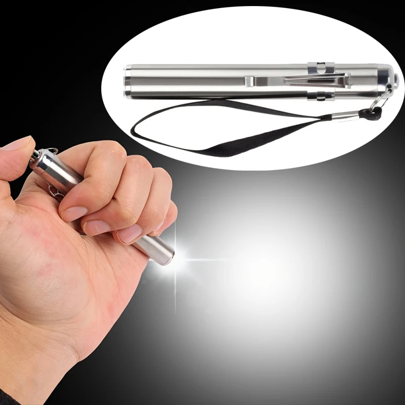 1pc Stainless steel Mini LED Flashlight Keychain light Travel emergency lighting (battery not included) view 2