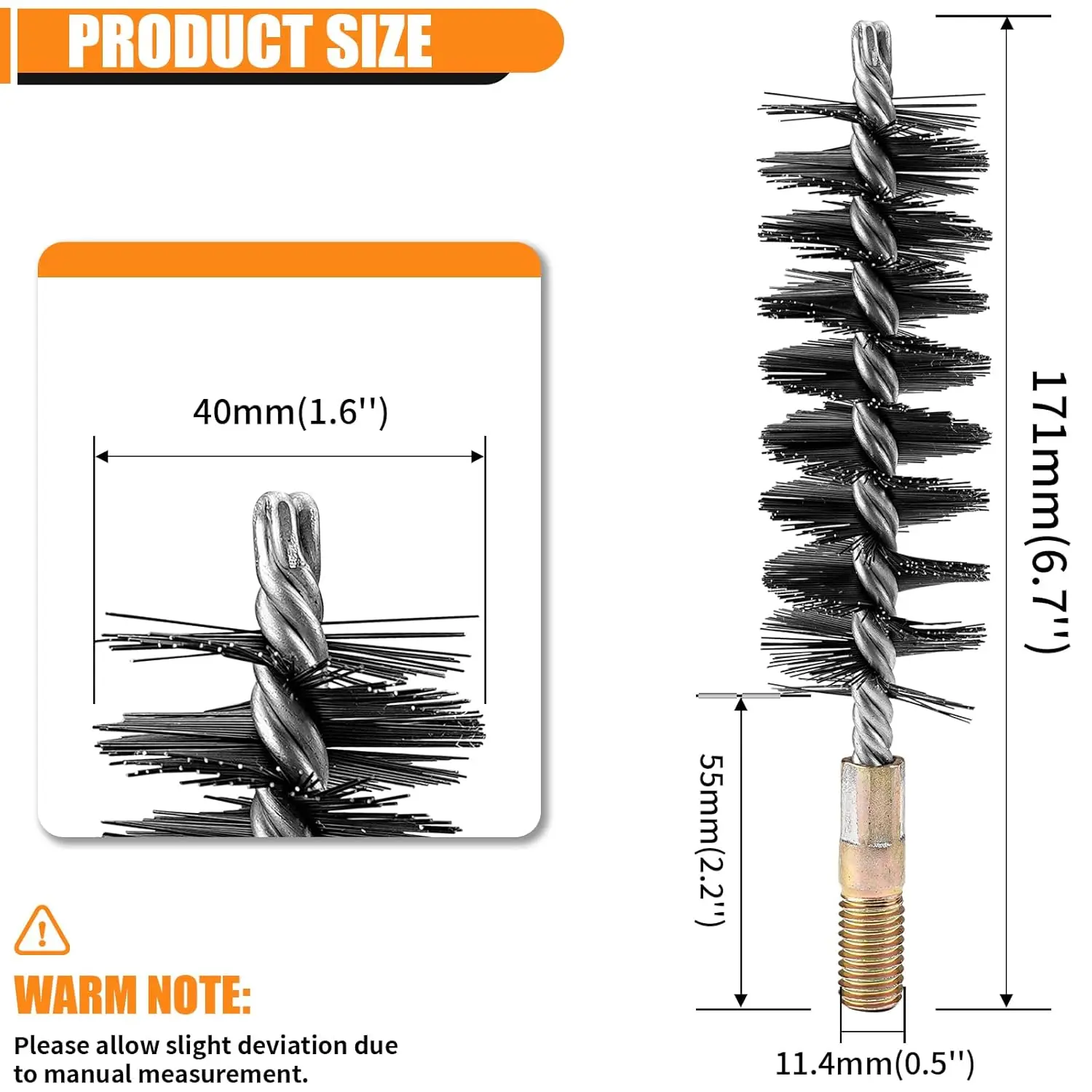 Stainless Steel Wire Cleaning Brush for Pipe 18-75mm round Tube Cylinder Bores with M12 Thread - Polishing Tool