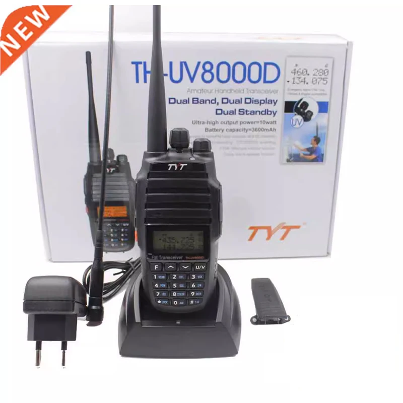 

TYT New TH-UV8000D Walkie Talkie 10W 3600mAh Handheld Radio 10KM Dual Band 136-174/400-520MHz Amateur FM Ham Two Way Radio