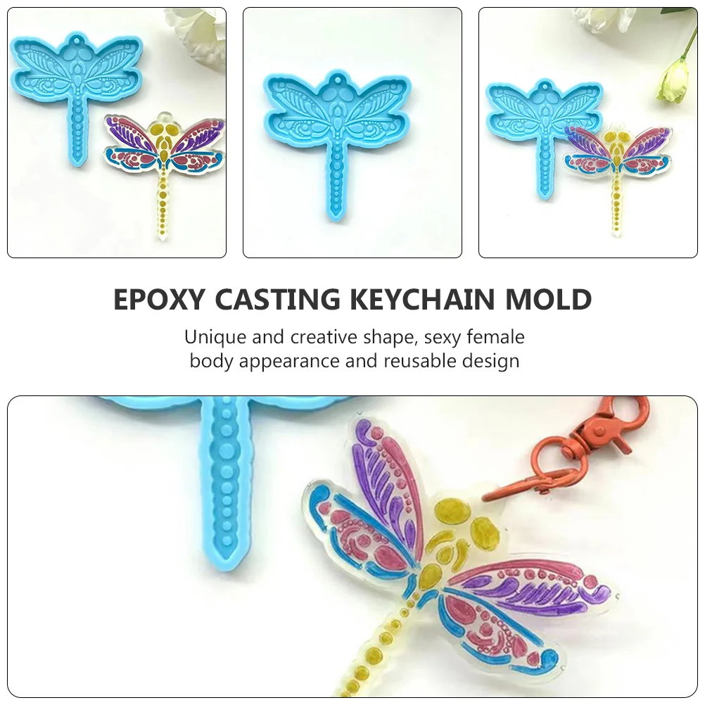 

2 Pcs Hanging Keychain Decoration Mold Molds Silica Gel Dragonfly Shape Pendent