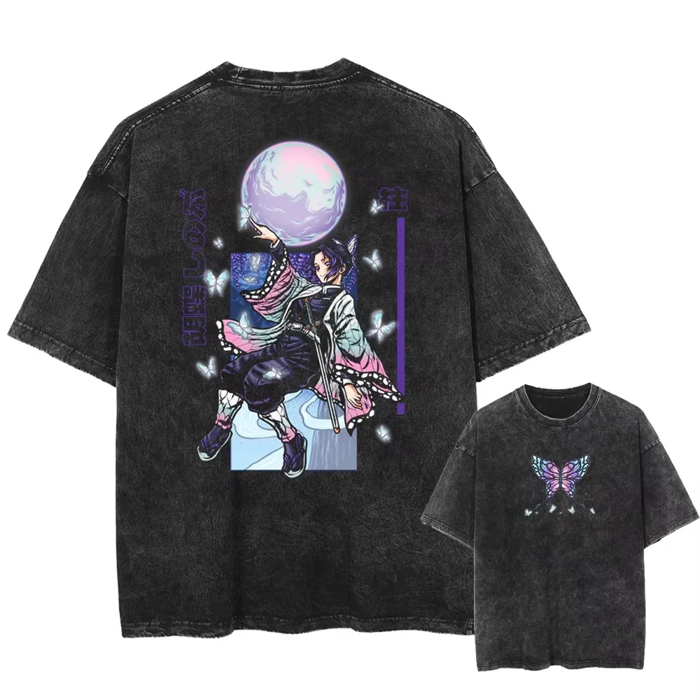 Streetwear Anime Graphic Print T-shirt Harajuku Washed Vintage T-Shirt Oversized Women Summer Fashion Cotton Men Top Tee Unisex image 5