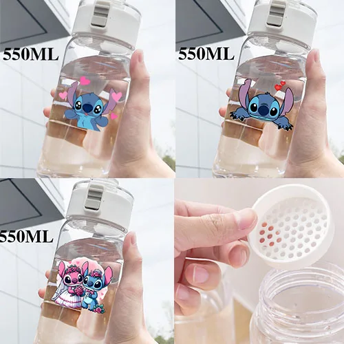 Disney Lilo & Stitch Fitness Water Bottle Water Cup large Capacity Women Plastic Portable Cup Stitch kawaii Drinking Cup 550ml