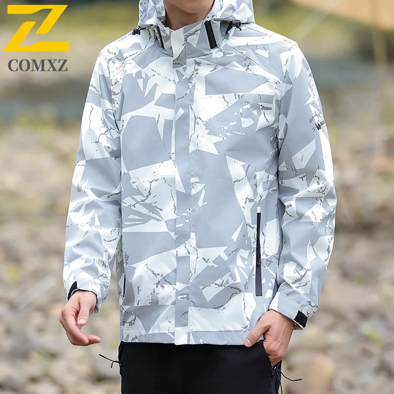Autumn Camo Men's Jacket Trendy Cycling Thin Detachable Hat Waterproof Coat Outdoor Mountain Bike Windbreaker Chaquetas Hombre