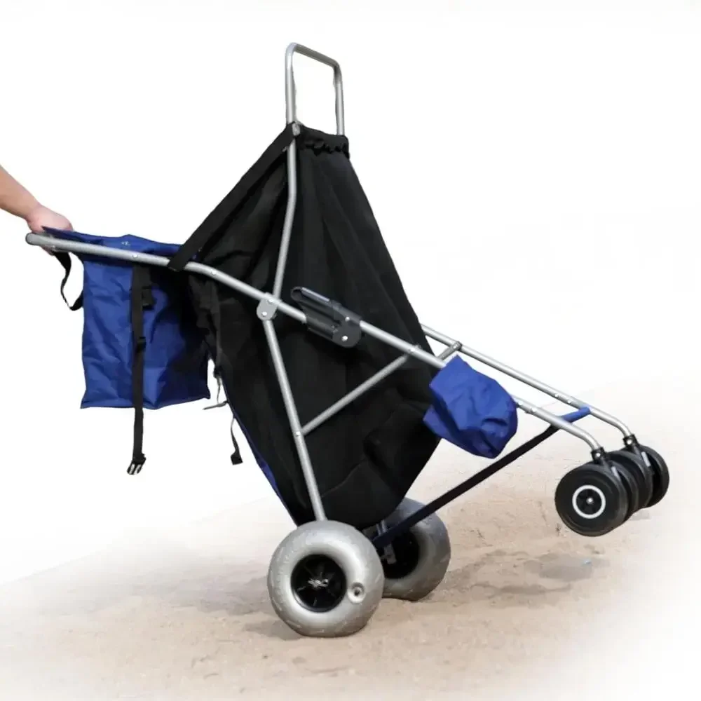 10 Balloon Tires Beach Cart - Effortless on Soft Sand, Fully Loaded Through Dunes, Holds 4 Chairs, Umbrella, Gear up to 300lbs,