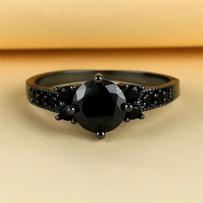 Männliche weibliche runde schwarze Zirkon Stein Ring Mode Hochzeits feier Verlobung schmuck