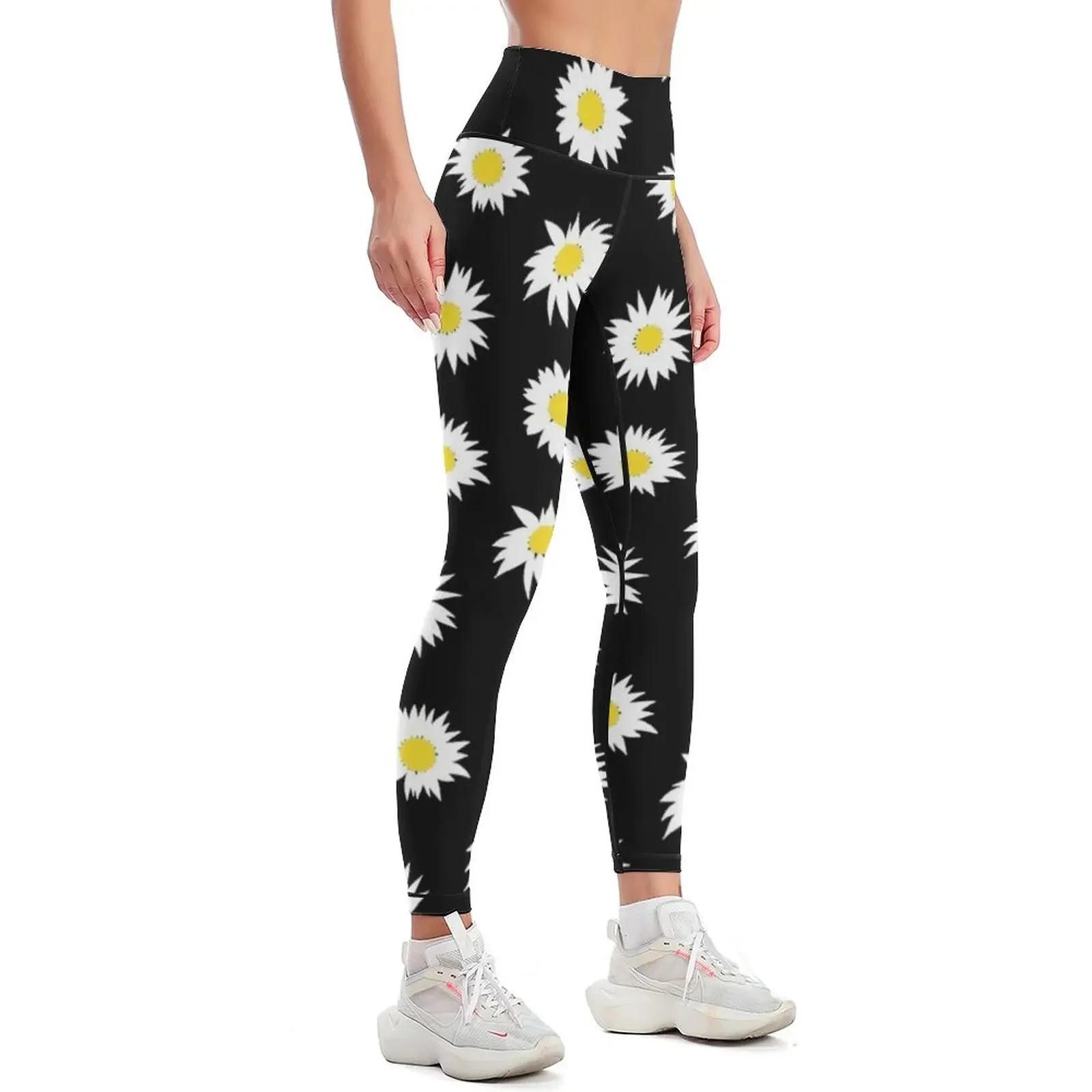 Nineties, Daisy Ditsy Pattern on Black Leggings Women's sports sporty woman push up workout shorts Womens Leggings