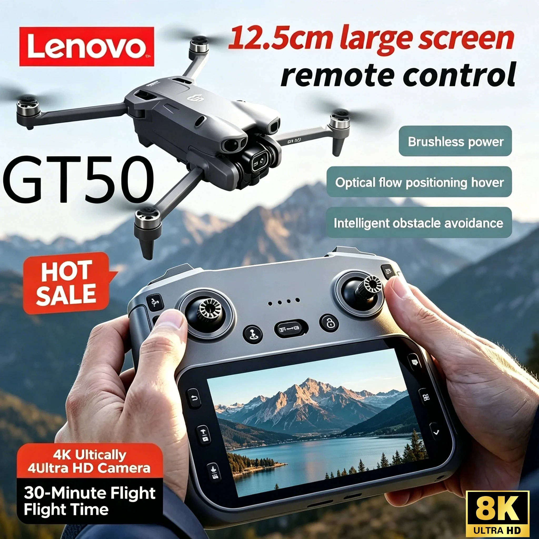

Lenovo GT50 5G Drone with Screen Professional 8K HD Camera Brushless Motor Optical Flow Aerial Photography RC Quadcopter
