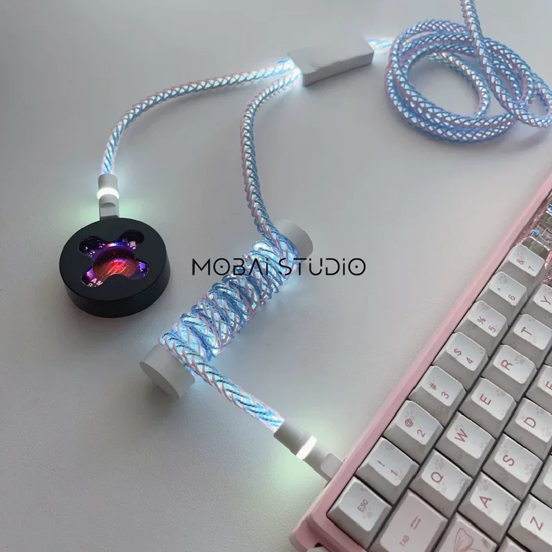 Real 8k Rgb Magnetic Axis Mechanical Keyboard Cable 1.5m Spiral Blue Light Aviator Cable High-end Custom Diy Name Plate/length