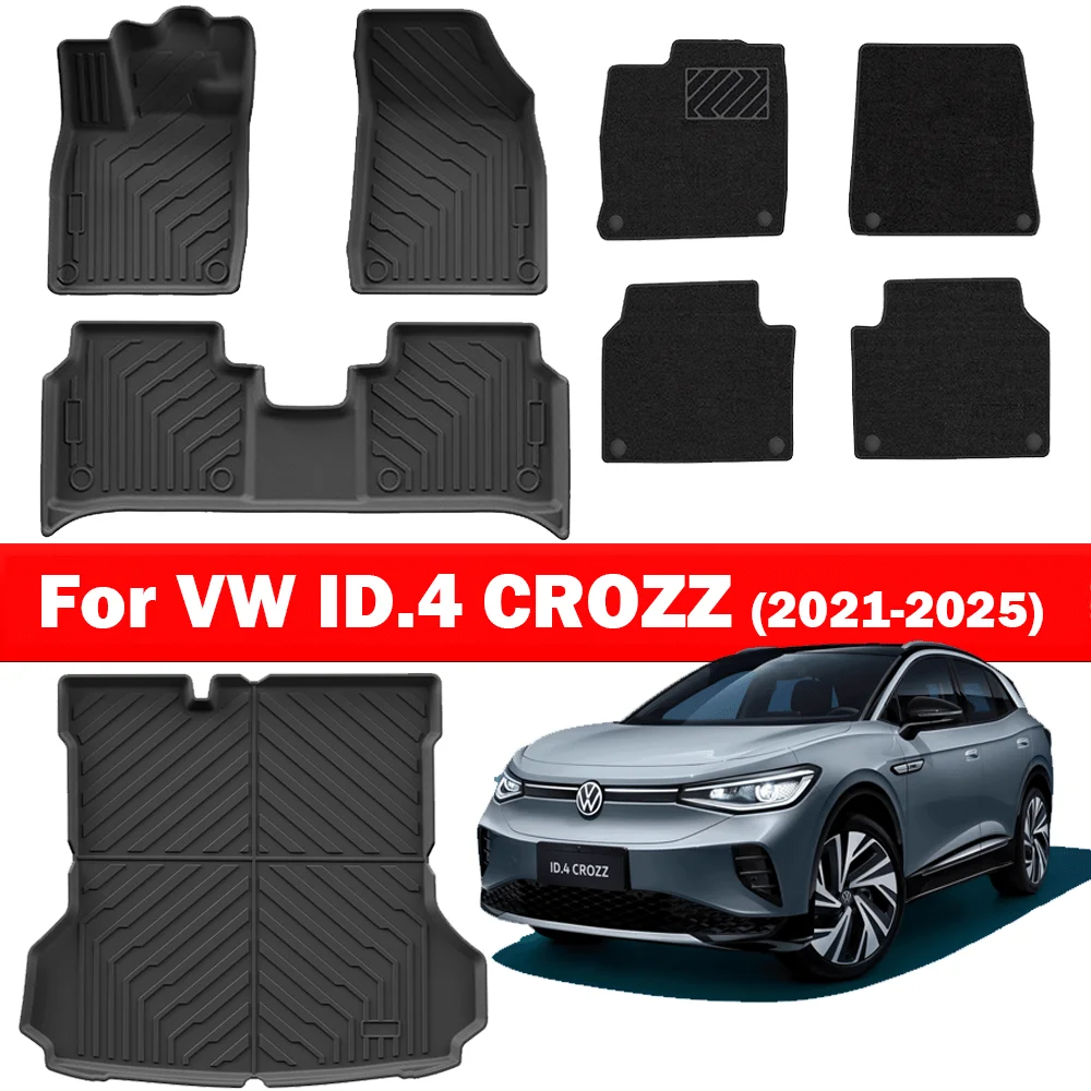 

For VW ID.4 CROZZ 2021-2025 Car Floor Mats Trunk Mats All Weather Waterproof Anti-Slip Front Rear Cargo Liner Foot Pads LHD