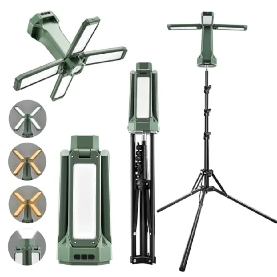 

Camping Light with Stand, 20000mAh Rechargeable, 6500Lumens, Dimmable 2700K-6000K Rotatable Work Light, Magnetic Base, Portable