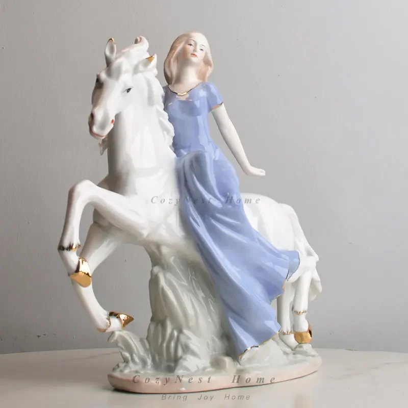 Western girl riding ceramic wine cabinet TV cabinet ornament living room room decoration handicrafts