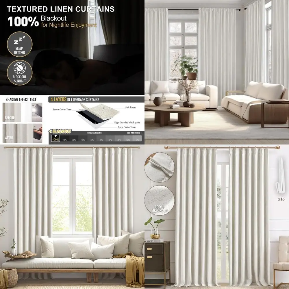 

Шторы блэкаут из льняной смеси с плиссировкой, 2 панели, 100% светонепроницаемость, длина 108 дюймов, для спальни и гостиной, термоизоляционные, D