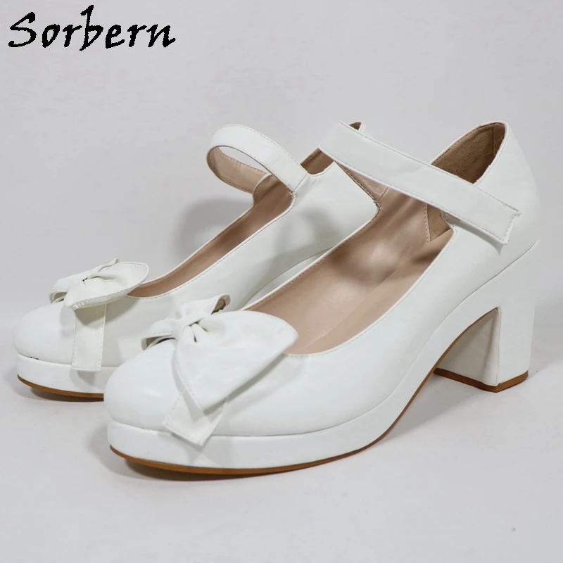 

Sorbern Mary Jane Женские туфли-лодочки на блочном каблуке Eu46 с круглым носком, 7 см, 8 см, 9 см, 10 см, высокие каблуки Drag Queen, унисекс, на заказ, разные цвета