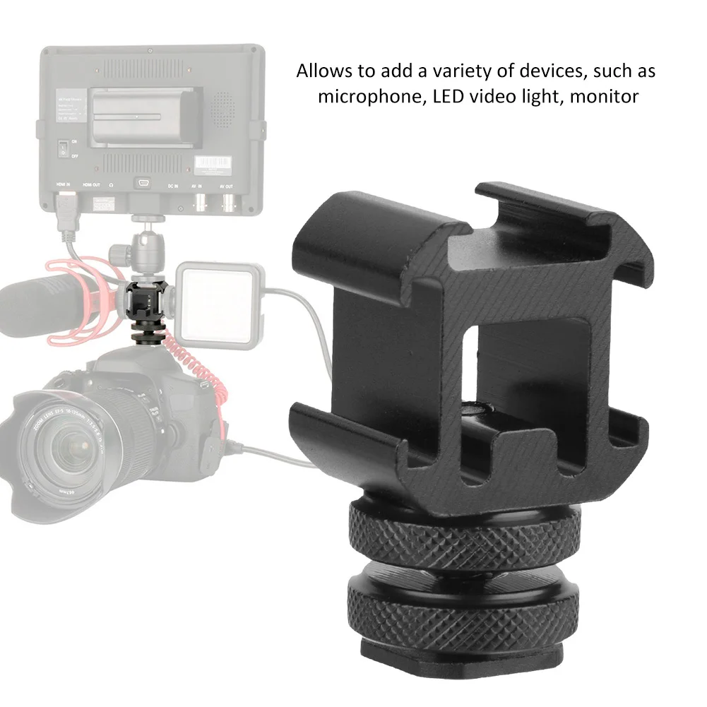 Hot Shoe Base Camera Hot Shoe Holder Triple Hot Shoe Base Mount Adapter Extend Holder for Microphone Monitor LED Video Light