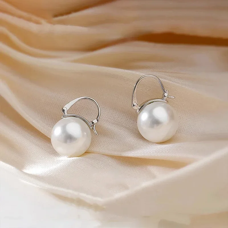 

New trendy 925 Sterling Silver earring for Women White Pearl 18k Gold special Hook Engagement Party Jewelry Lady Couple Gifts