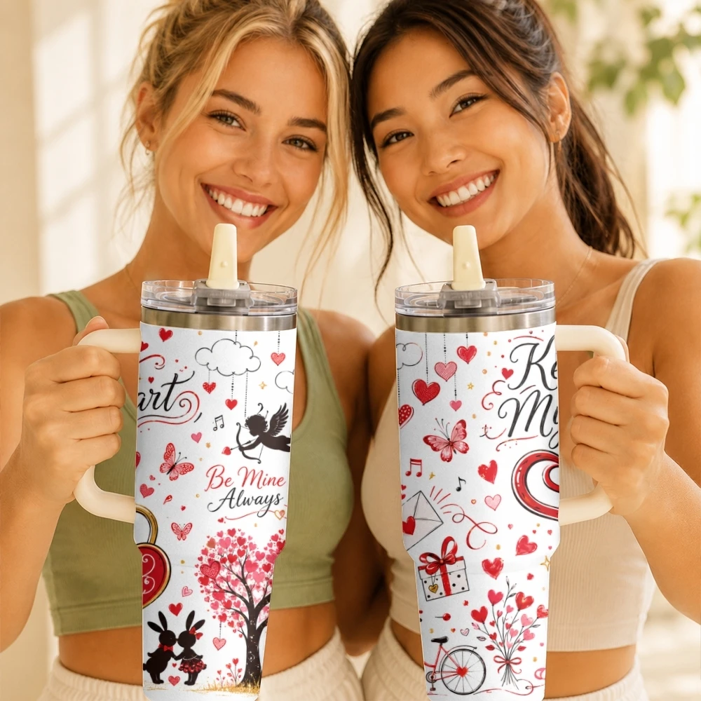Love Letters Romantic Love Vacuum Flasks 40oz Thermal Tumbler with Handle Stainless Steel Insulated Water Portable Mug Cup