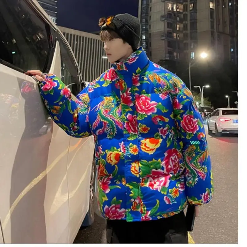 Men Harajuku Big Flopwer Coat Winter Jacket 2024 Mens Streetwear Hip Hop Parka Chinese Traditional Clothes Puffer Jackets XXXXXL