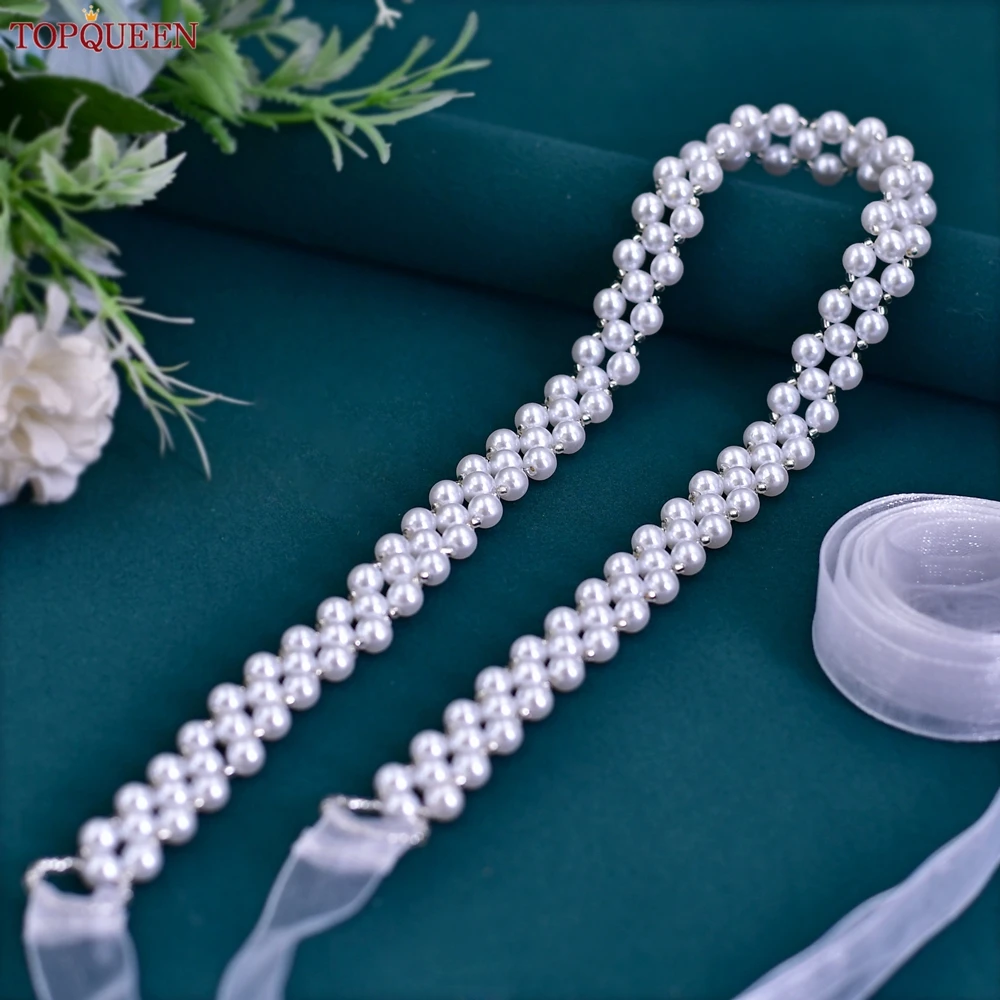 TOPQUEEN Beaded Sash With Pearl For Wedding Dress Bridal Party Gown Women'S Accessories Organza Ribbon Jewel Waist Belt S34