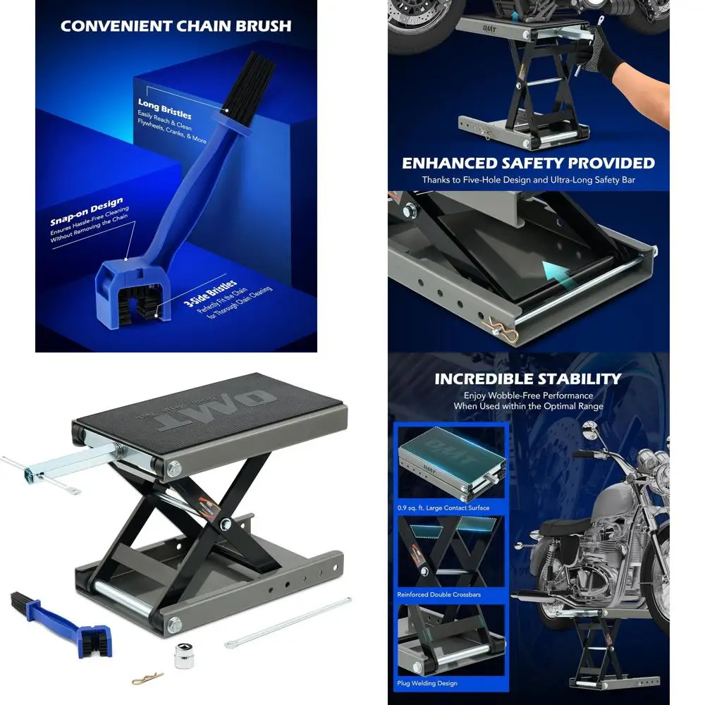 

1100lb Capacity Motorcycle Scissor Lift Jack with Wide Deck and T-Handle, Suitable for Motorbikes, Cruisers, and ATVs, Gray