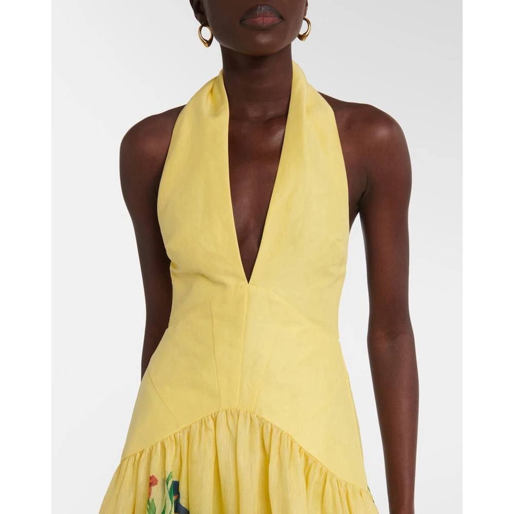 European and American printed halter backless big-swing deep V-neck dress for women