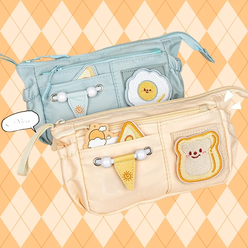 Ins Style Egg Toast DIY Stickerei Federmäppchen aus Leinwand Ein niedlicher und mehrschichtiger Schreibwaren-Organizer mit großer Kapazität
