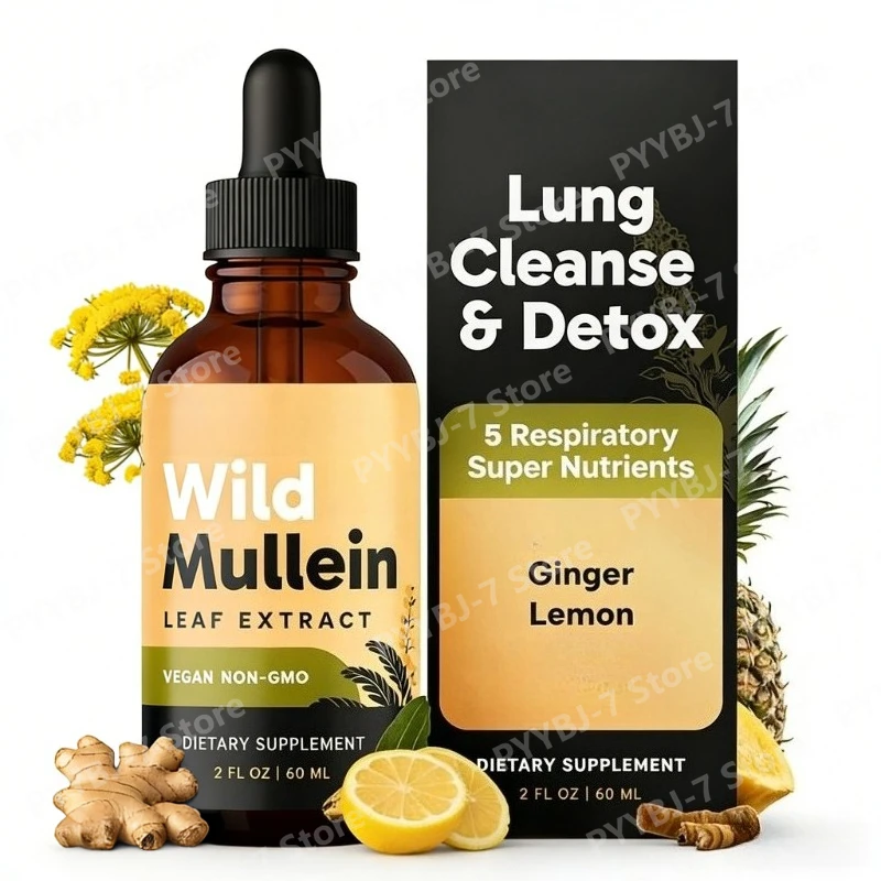 

Натуральные капли из коровяка с имбирем и лимоном для очищения и детоксикации легких. Экстракт листьев коровяка для здоровья дыхательных путей и легких.