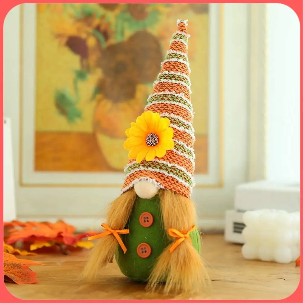 A76I-2Pcs décorations de récolte de Thanksgiving Gnomes Figurine naine en peluche avec feuille d'érable tournesol Gnomes sans visage