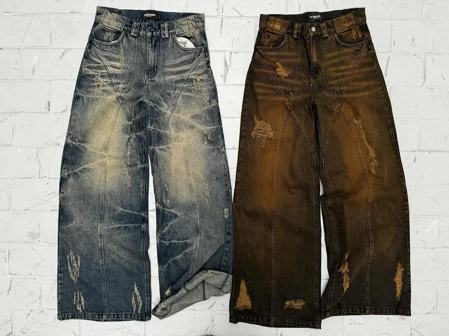 Y2k Jeans retrò Punk strappati Jeans larghi tinta unita Harajuku pantaloni dritti in Denim pantaloni Casual Rock a vita bassa Streetwear