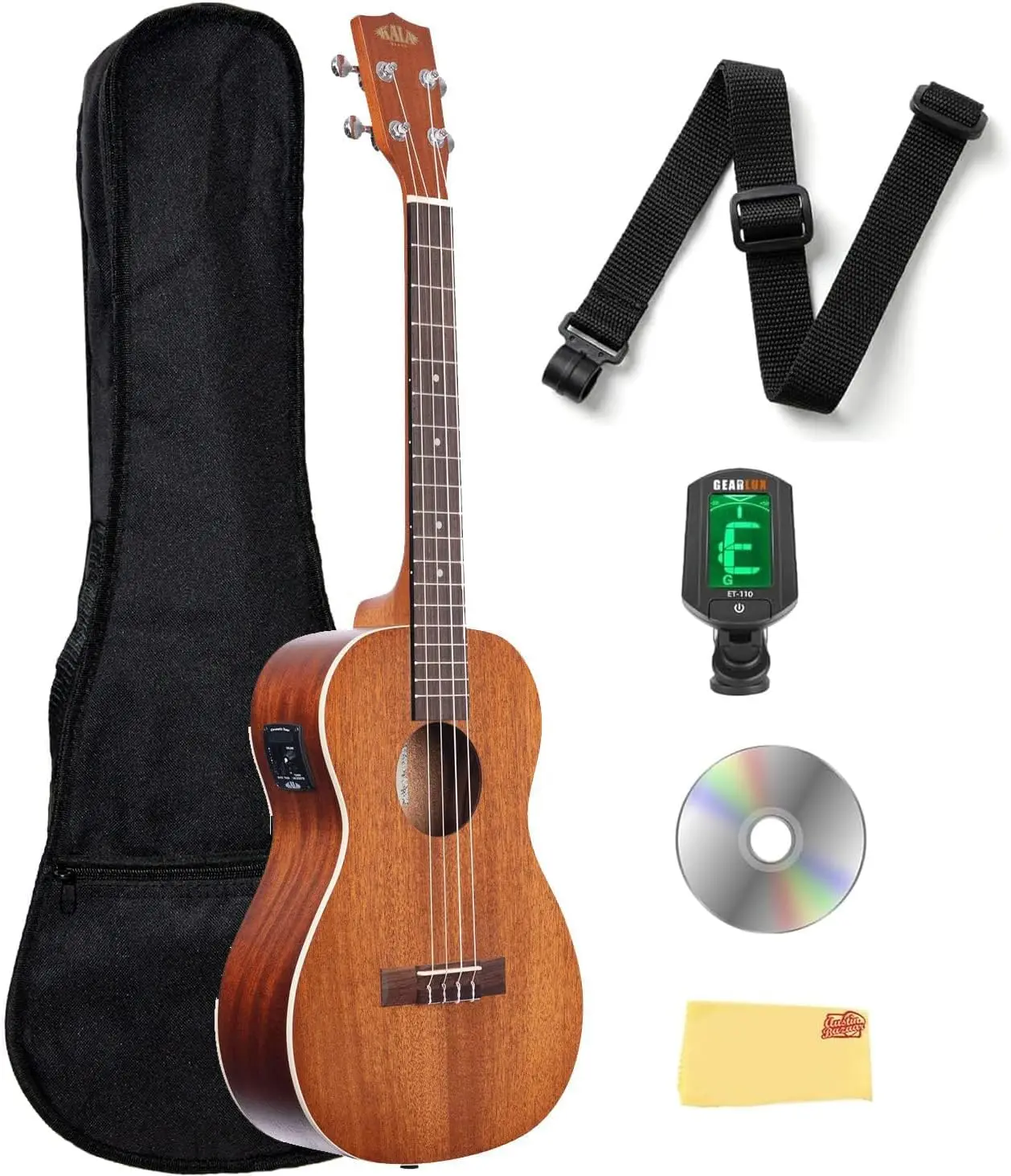 Baritone Acoustic-Electric Ukulele, Satin Mahogany Finish, with Gig Bag, Strap, Tuner, Instructional DVD, and Polishing Cloth