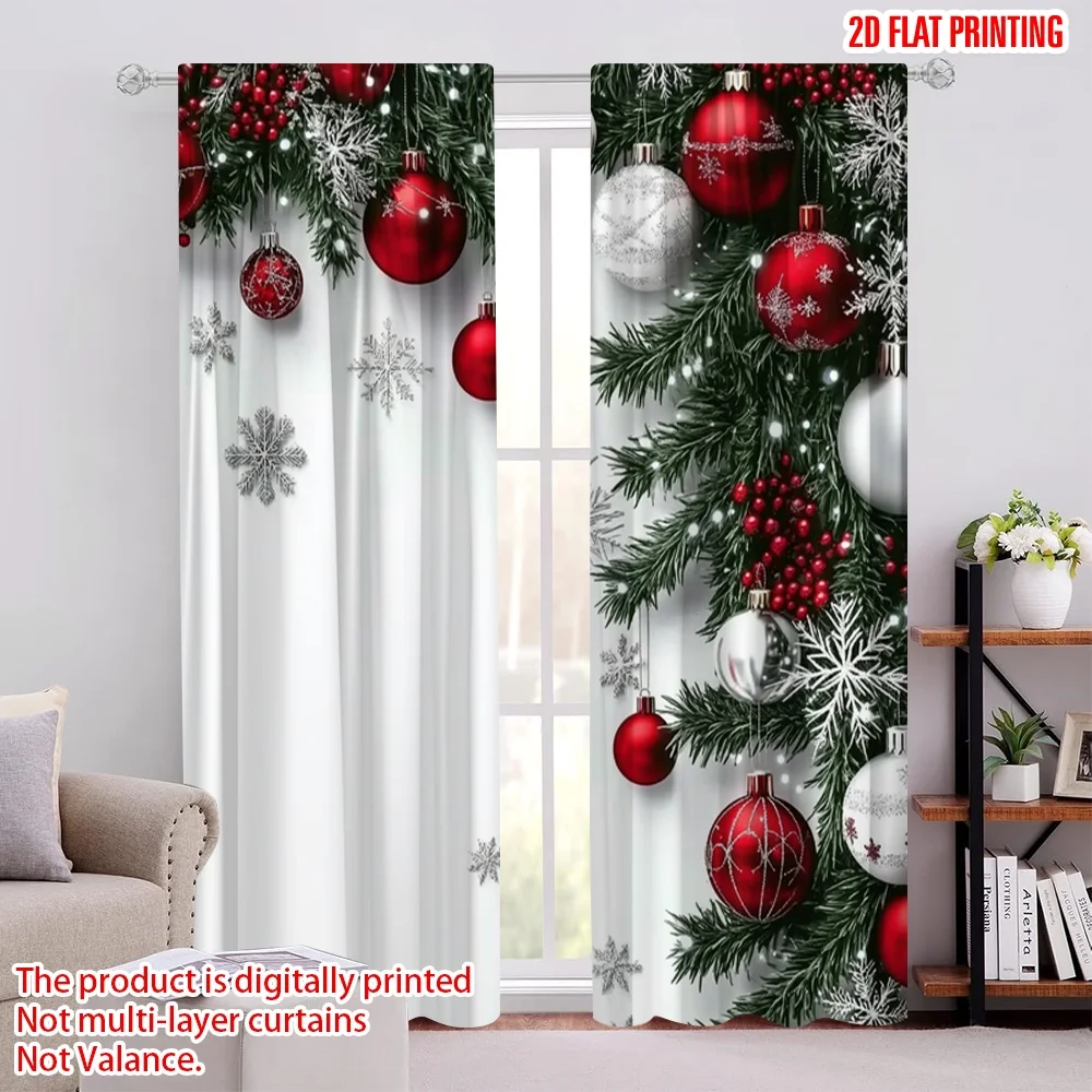 2pcs 2D flat printing Drapes Christmas Winter White Snowflakes7 Polyester Fabric Without Electricity 0 Perfect for Holiday