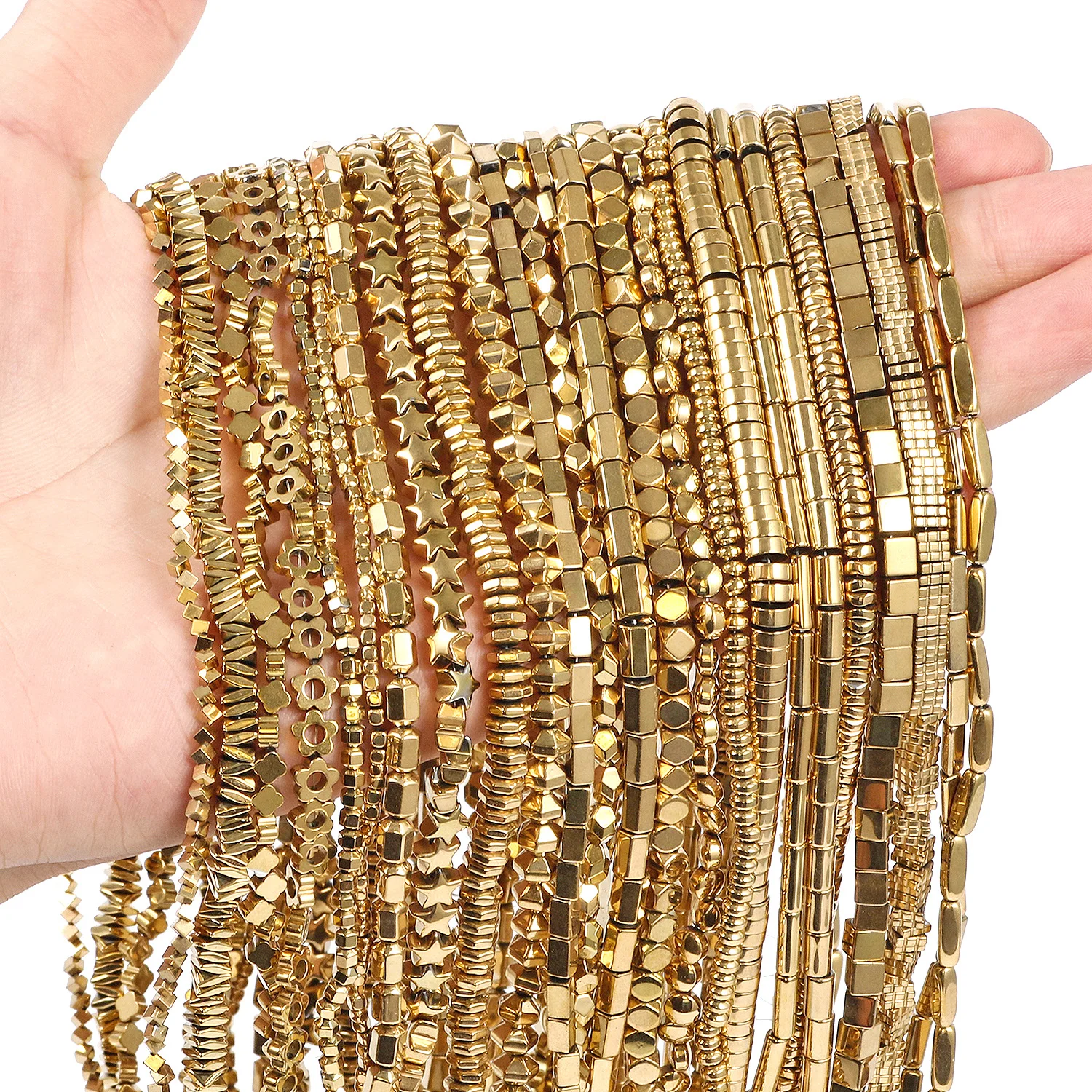 New Pattern Color Retention Real Gold Plated Hematite Beads Charms Cube Flower Star Flat Gasket Loose Beads For Jewelry Making