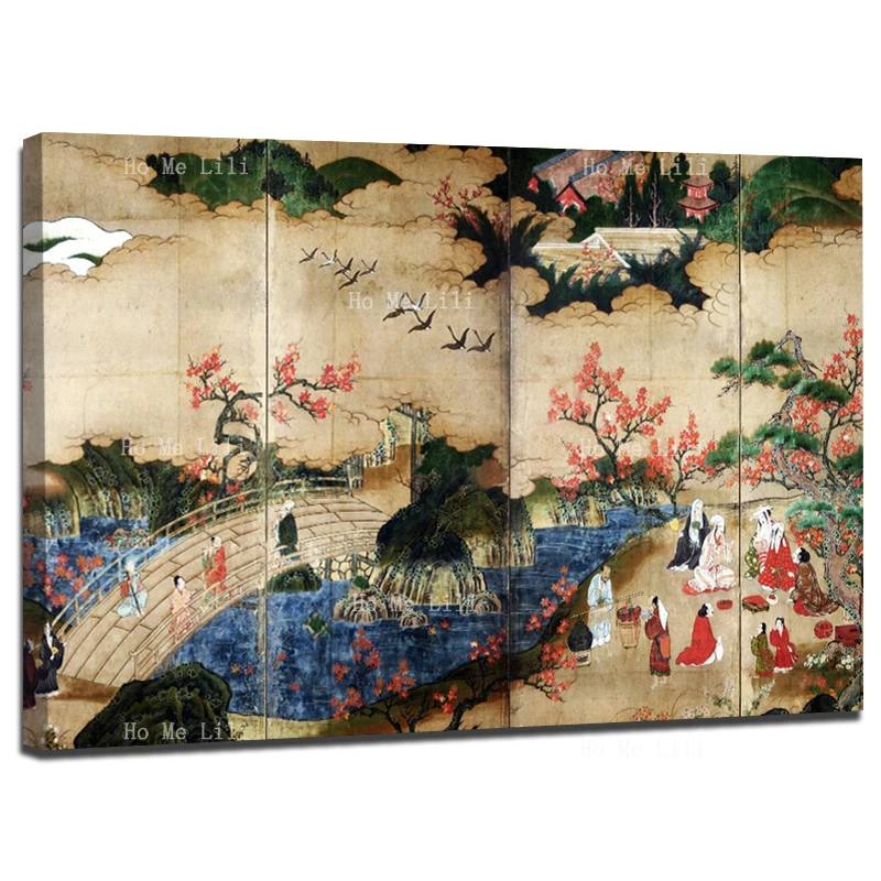 Japanese Temples Maple View Of Kaohsiung Folding Screen Ink Painting Ukiyoe Canvas Wall Art By Ho Me Lili For Livngroom Decor