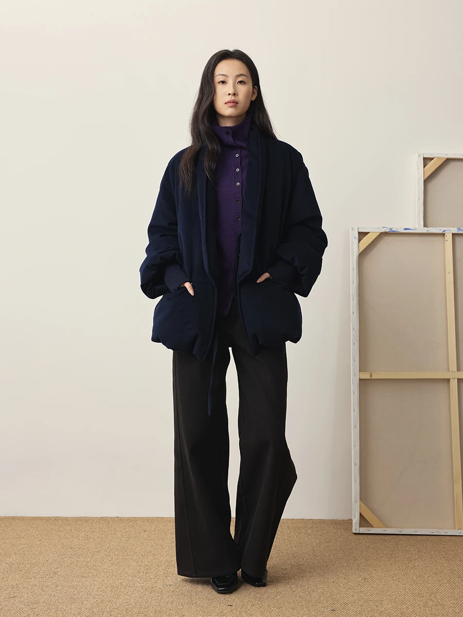 

mat Goose down Jaet CAREMIND Deep Blue Asymmetrical Zipper False Two-Piece 90 White Goose Feather Women's Coat