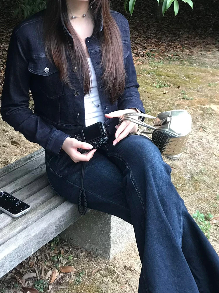 슬림핏 기모 안감 스트레이트 레그 청바지 여성용 가을 겨울 로우 웨이스트 벨보텀 한국 스타일 플러스 사이즈 블루