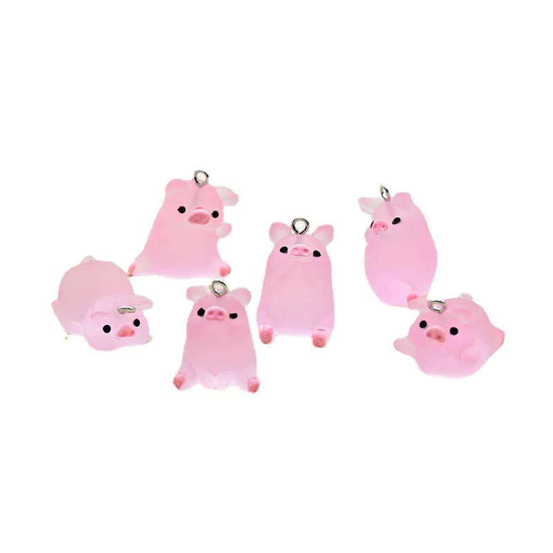 10pcs Cute Pink Yoga Pig Resin Charms 3D Luminous Animal Pendants for DIY Jewelry Making Accessories Handmade Earring Necklace