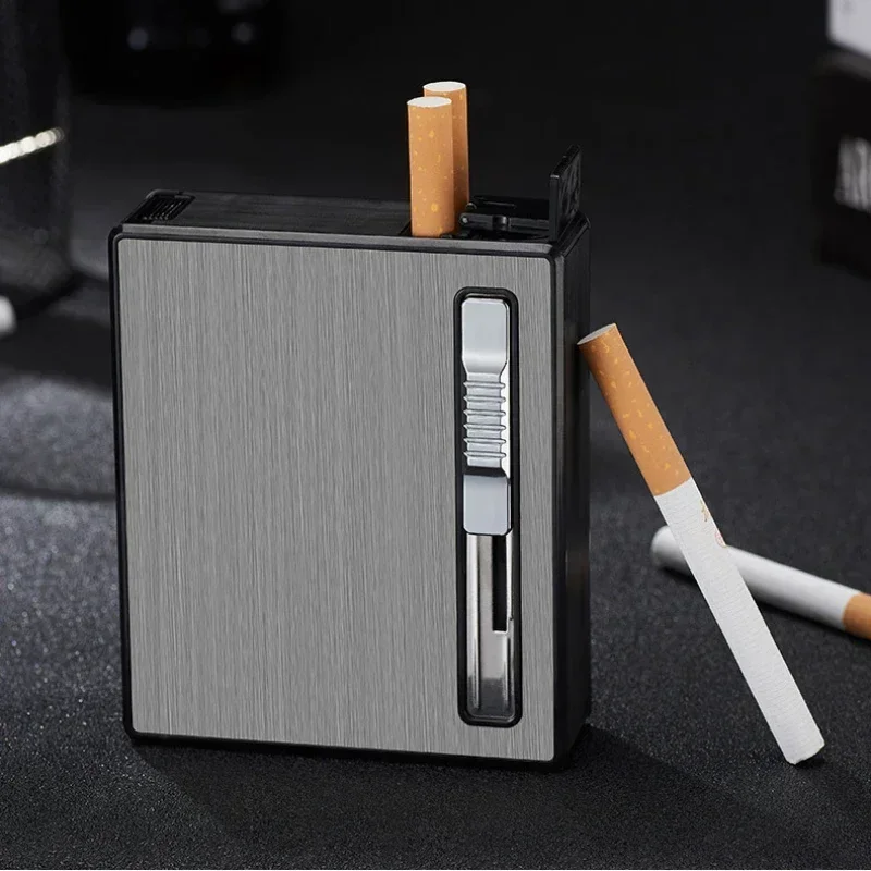 Thick Cigarette Case, Double Flame Lighter, 20 Cigarettes, Windproof Butane Injection, Pyrotechnics Integrated, New