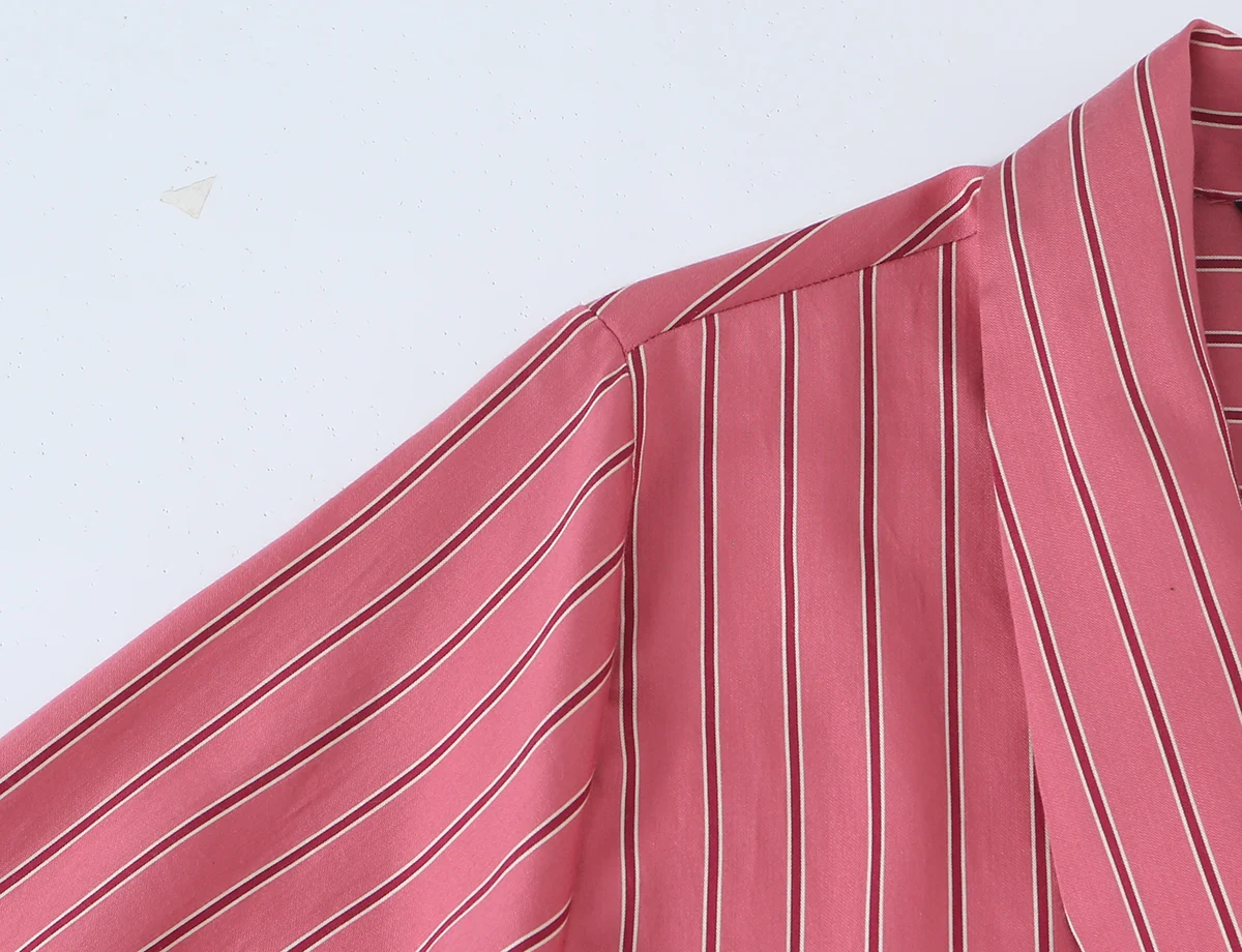 BSAY 2026 Damenbluse im französischen Stil, gestreift, eleganter Schal zum Binden am Hals, lange Laternenärmel, Knopfleiste vorne, lockeres Büro-Arbeitsshirt, Oberteil – Detail 5