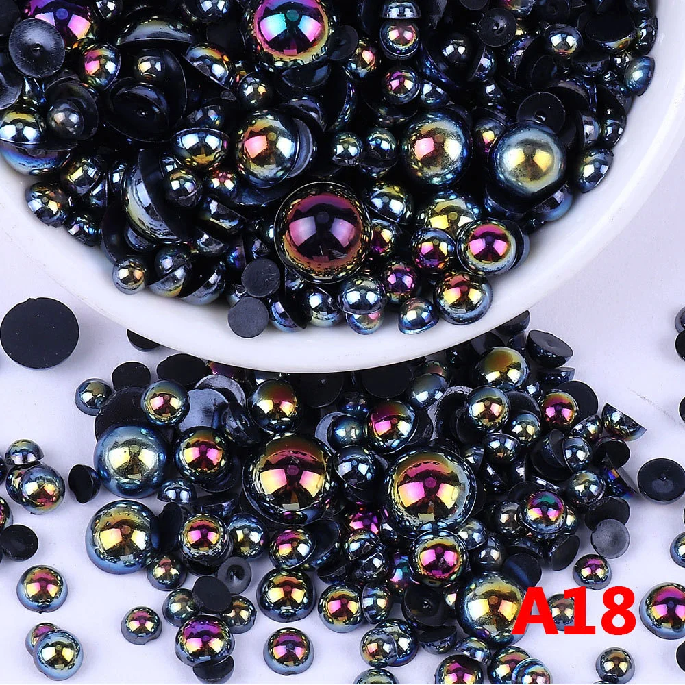 AB Color 3mm-12mm Mix Size ABS Imitation Pearls Half Round Pearl Flatback Beads for Crafts Nail Art DIY Decoration