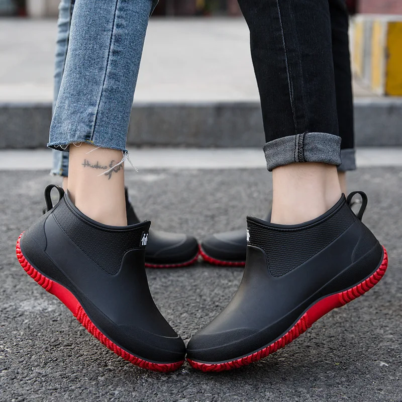 Unisex Rain BOOTS ข้อเท้ายางรองเท้าผู้หญิงกันน้ําลื่นเชลซี Booties คู่ Galoshes สวนน้ํา Rainshoes รองเท้า