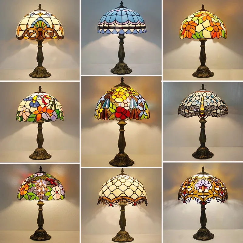 

Retro Tiffany Table Lamp Bedside Lamp Study Bar Hotel Villa Hotel KTV European Warm Desk Lamp for Bedroom